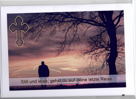 Fotokarte Trauer Sonnenuntergang Mann und Baum